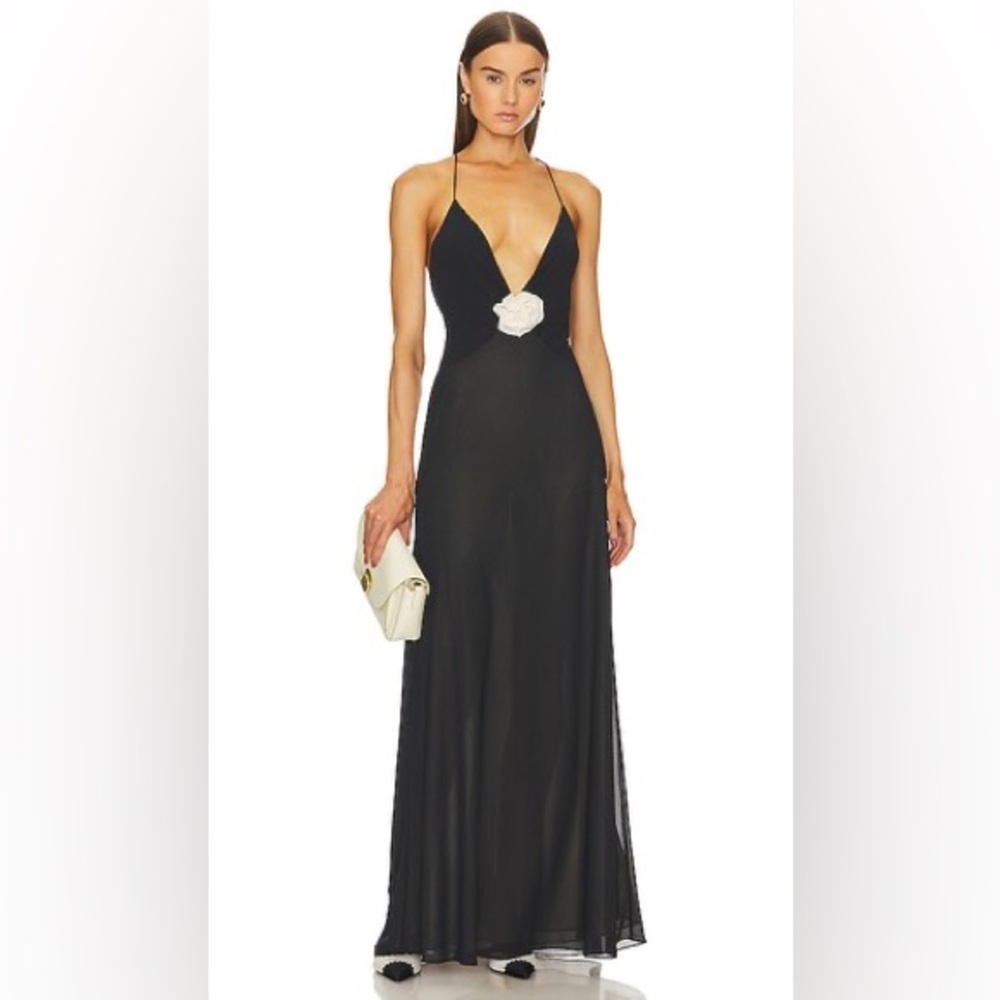 Helsa Deep V Sheer Long Slip Dress